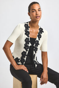 Blanc de Blanc-Black Maes Short Sleeve Cardigan With Lace Trim | Women's Top by Derek Lam 10 Crosby