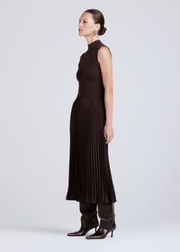 Chocolate Maizie Mock Neck Sleeveless Pleated Sweater Dress | Women's Dress by Derek Lam 10 Crosby