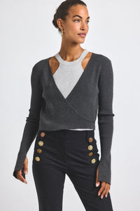 Grey Combo Maren Pre-Styled Cardigan | Women's Top by Derek Lam 10 Crosby