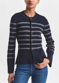 Mariana Reversible Button Up Sweater - Navy-Charcoal