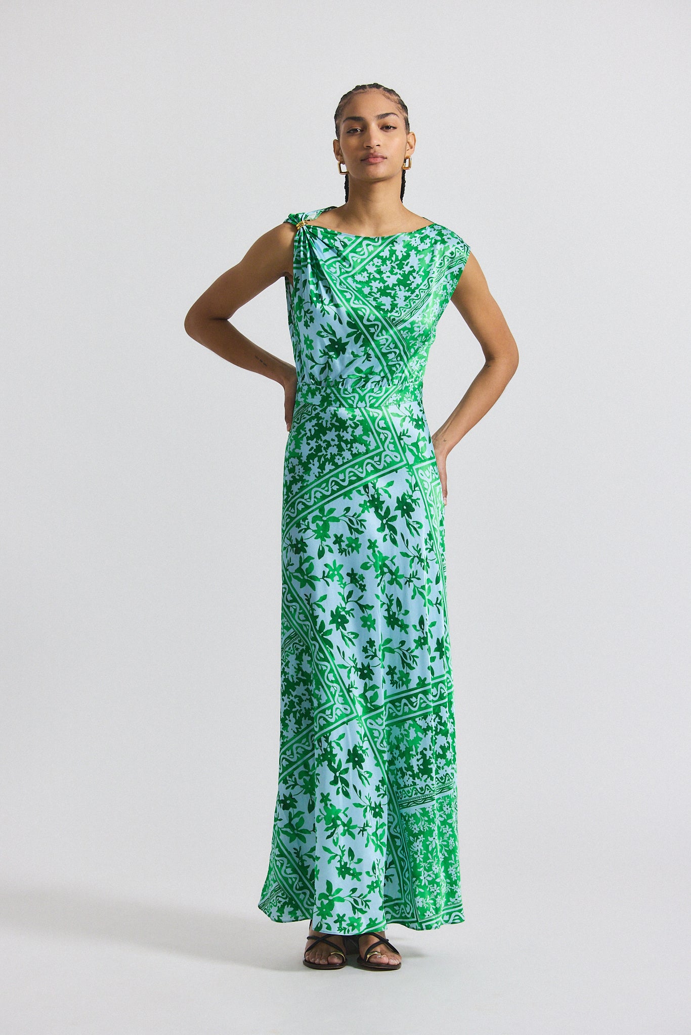 Maritza Watercolor Tile Print Asymmetric Dress with Embellishment - Ke Derek Lam Maritza Watercolor Tile Print Asymmetric Dress with Embellishment - Ke Derek Lam