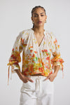 White/Papaya Multi Milon Organza V-Neck Blouse | Women's Top by Derek Lam 10 Crosby