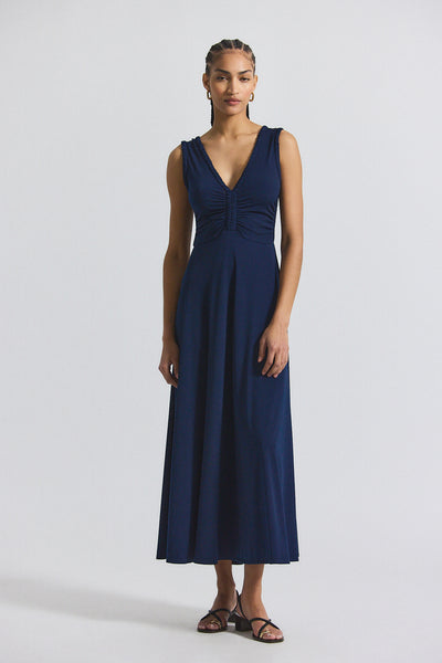 Misha Matte Jersey Ruched Dress - Navy – Derek Lam