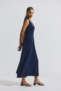 Navy Misha Matte Jersey Ruched Dress | Women's Dresses by Derek Lam 10 Crosby