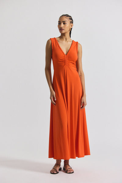 Misha Matte Jersey Ruched Dress - Tangerine – Derek Lam