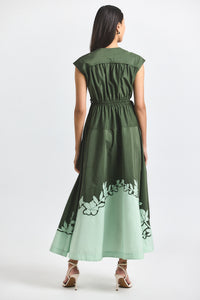 Fatigue-Seafoam Nara Cotton Poly Poplin Applique Dress | Women's Dresses by Derek Lam 10 Crosby
