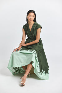 Fatigue-Seafoam Nara Cotton Poly Poplin Applique Dress | Women's Dresses by Derek Lam 10 Crosby