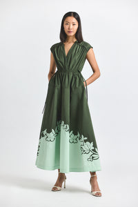 Fatigue-Seafoam Nara Cotton Poly Poplin Applique Dress | Women's Dresses by Derek Lam 10 Crosby