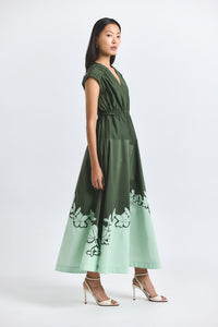 Fatigue-Seafoam Nara Cotton Poly Poplin Applique Dress | Women's Dresses by Derek Lam 10 Crosby