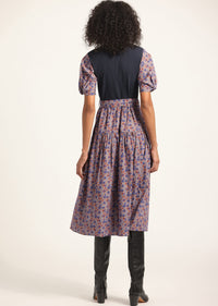 Navy-Dark Mocha Multi Floral Natalia Mixed Media Dress | Women's Dresses by Derek Lam 10 Crosby