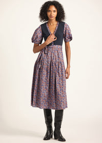 Navy-Dark Mocha Multi Floral Natalia Mixed Media Dress | Women's Dresses by Derek Lam 10 Crosby