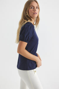 Navy Eva Puff Sleeve |  Women's Top by Derek Lam 10 Crosby