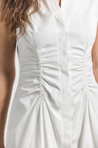 Soft White Nera Ruched Button Down Dress | Women's Dresses by Derek Lam 10 Crosby