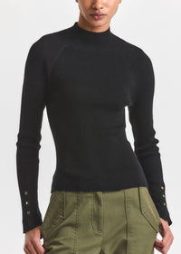 Black Kassandra Ribbed Mock Neck Sweater | Women's Top by Derek Lam 10 Crosby