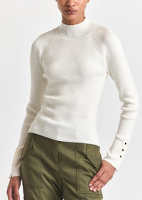 White Kassandra Ribbed Mock Neck Sweater | Women's Top by Derek Lam 10 Crosby