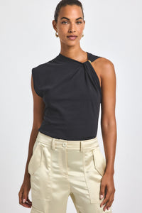 Black Nia Assymmetric Embellished Twist Tee | Women's Top by Derek Lam 10 Crosby