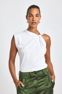 White Nia Assymmetric Embellished Twist Tee | Women's Top by Derek Lam 10 Crosby