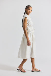White Nikita Poplin Embroidered Eyelet Cinch Waist Shirtdress | Women's Dresses by Derek Lam 10 Crosby