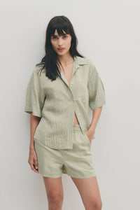 Keaton Split Sleeve Button Front - Fatigue Stripe