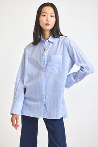 Blue Multi Orianne Lurex Stripe Voile Long Sleeve Button Front Shirt | Women's Top by Derek Lam 10 Crosby