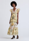 Pale Yellow Multi Isadora V-Neck Ruffle Dress | Women's Dress by Derek Lam 10 Crosby