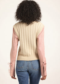 Oatmeal-Rosewood Paola Mixed Media Turtleneck Sweater | Women's Top by Derek Lam 10 Crosby