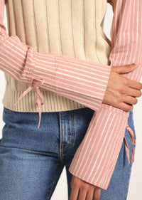 Oatmeal-Rosewood Paola Mixed Media Turtleneck Sweater | Women's Top by Derek Lam 10 Crosby