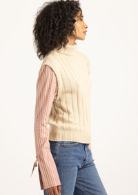 Oatmeal-Rosewood Paola Mixed Media Turtleneck Sweater | Women's Top by Derek Lam 10 Crosby