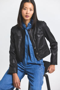 Black Penny Stretch Leather Jacket | Women's Jackets by Derek Lam 10 Crosby