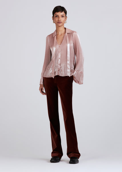 Ellery Long Sleeve Blouse - Pink Silver