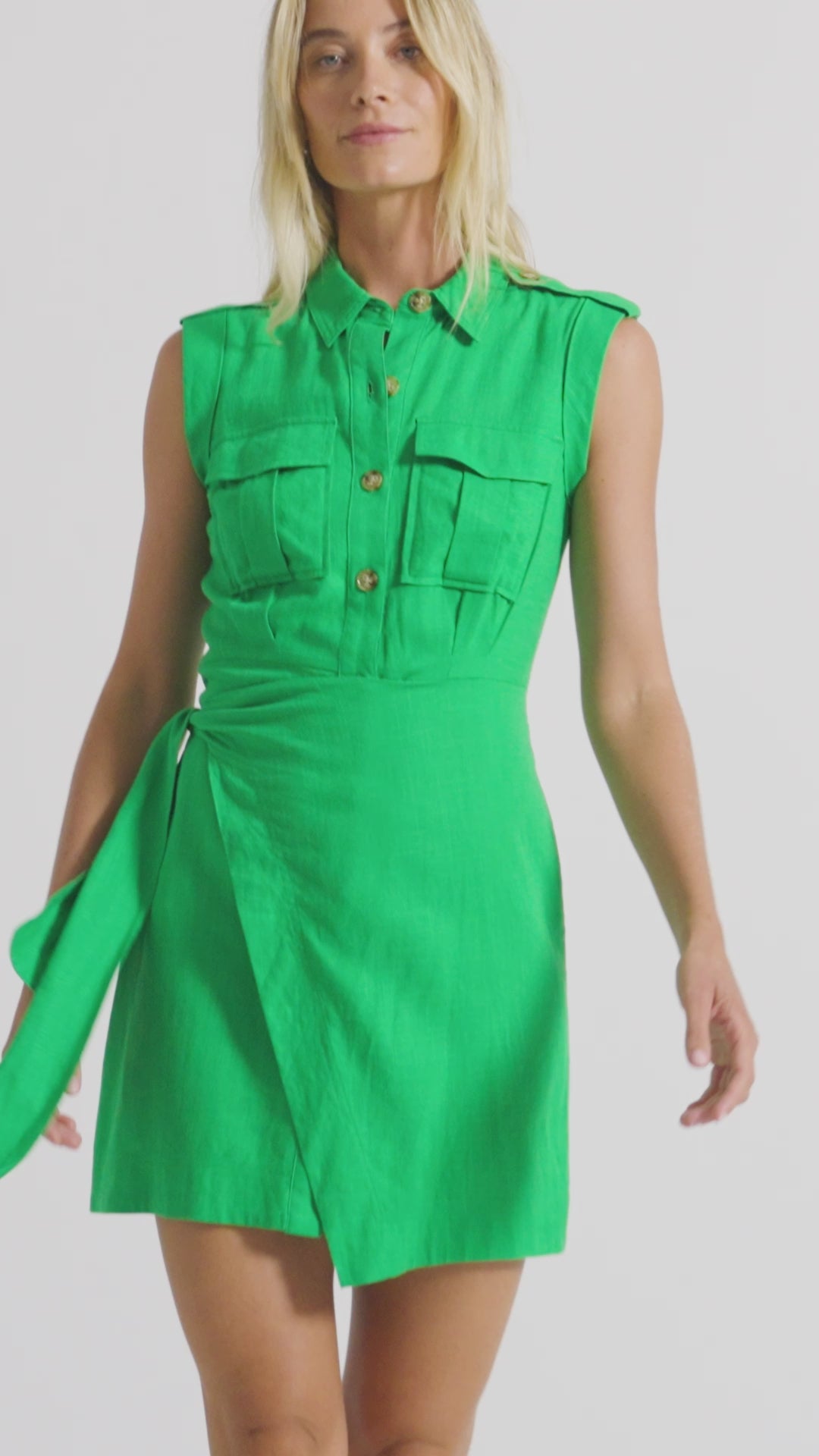 Derek Lam Giselle Mini Tie Front Cargo Dress | Kelly Green