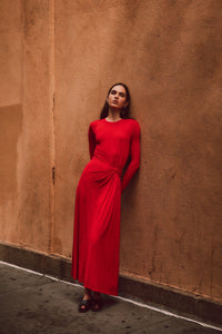 Avise  Draped Dress - Poppy Red