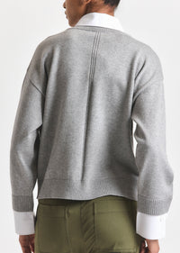 Grey Melange-White Rida Striped Mixed Media Sweater | Women's Top by Derek Lam 10 Crosby
