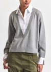 Rida Striped Mixed Media Sweater - Grey Melange-White