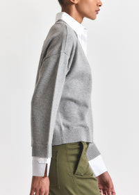 Grey Melange-White Rida Striped Mixed Media Sweater | Women's Top by Derek Lam 10 Crosby
