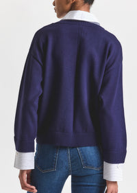 Navy-White Rida Striped Mixed Media Sweater | Women's Top by Derek Lam 10 Crosby