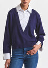 Navy-White Rida Striped Mixed Media Sweater | Women's Top by Derek Lam 10 Crosby