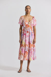 Rose Multi Laine Floral Printed Stretch Linen Puff Sleeve Maxi Dress | Women's Dresses by Derek Lam 10 Crosby