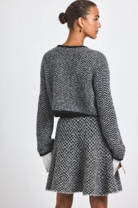 Black-White Sabine Herringbone Knit Cardigan | Women's Top by Derek Lam 10 Crosby