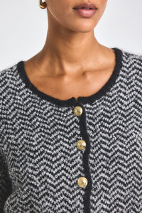Black-White Sabine Herringbone Knit Cardigan | Women's Top by Derek Lam 10 Crosby