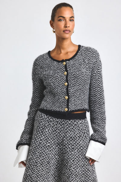 Sabine Herringbone Knit Cardigan - Black-White – Derek Lam
