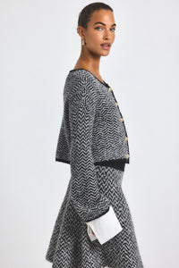 Black-White Sabine Herringbone Knit Cardigan | Women's Top by Derek Lam 10 Crosby