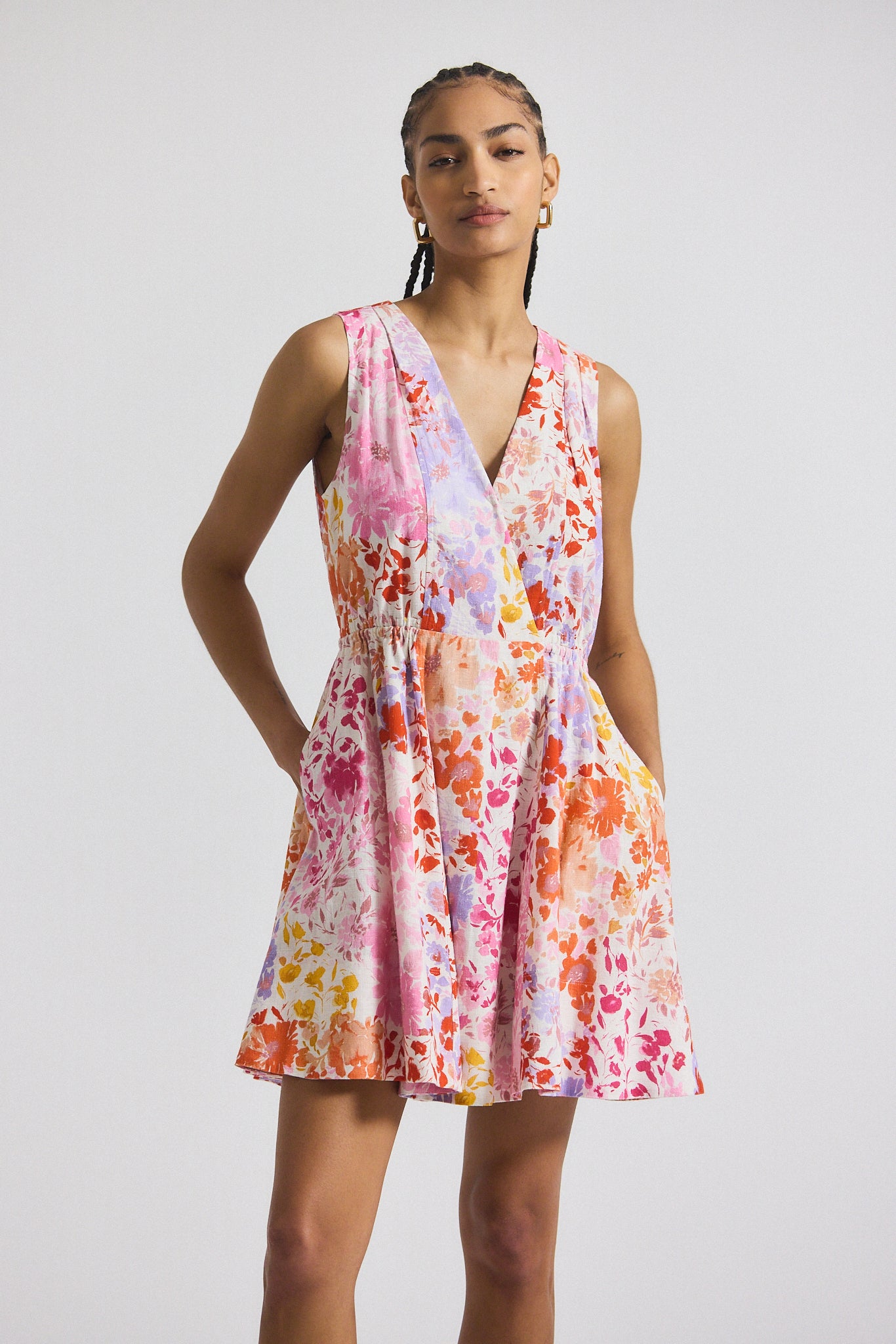 Tia Floral Printed Stretch Linen Mini Dress - Rose Multi Derek Lam Tia Floral Printed Stretch Linen Mini Dress - Rose Multi Derek Lam