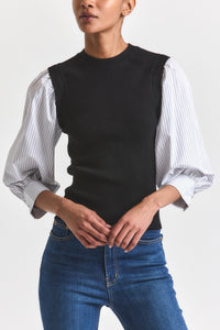 Black-White Tirza Mixed Media Top | Women's Top by Derek Lam 10 Crosby