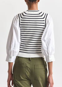 Navy-White Tirza Mixed Media Top | Women's Top by Derek Lam 10 Crosby