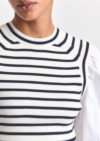 Navy-White Tirza Mixed Media Top | Women's Top by Derek Lam 10 Crosby