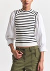Navy-White Tirza Mixed Media Top | Women's Top by Derek Lam 10 Crosby