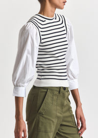 Navy-White Tirza Mixed Media Top | Women's Top by Derek Lam 10 Crosby