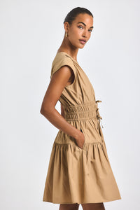 Camel Tora V-Neck Dress | Women's Dresses by Derek Lam 10 Crosby