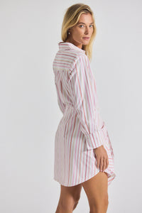 White/Pink Trish Striped Shirting Waist Tie Shirt Dress | Women's Dresses by Derek Lam 10 Crosby